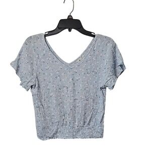 Baby Blue And Pink Floral Crop Top Womens Size Small